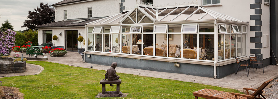 Conservatory exterior and garden seating